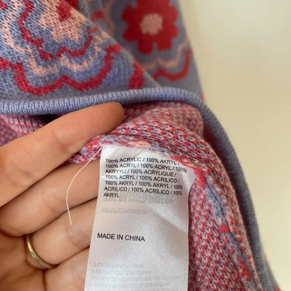 The Ragged Priest Free Bird Knit Top Open Front Cardigan Purple Pink Floral XS - Picture 8 of 8